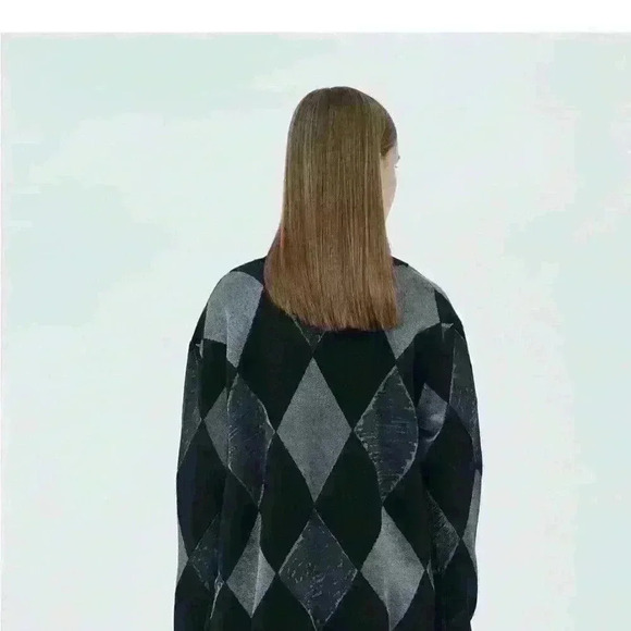 JNBY Diamond Pattern V-Neck Factory Distressed Wool Cardigan Size Medium EUC! - Picture 5 of 16